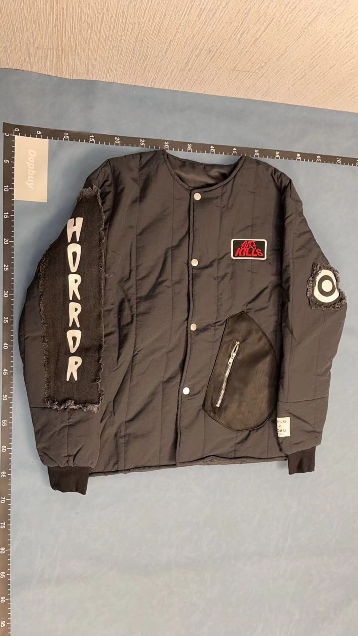 HorrorKills Black Bomber Jacket with Zipper Pouch and Sleeve Patch HorrorKills Jackets