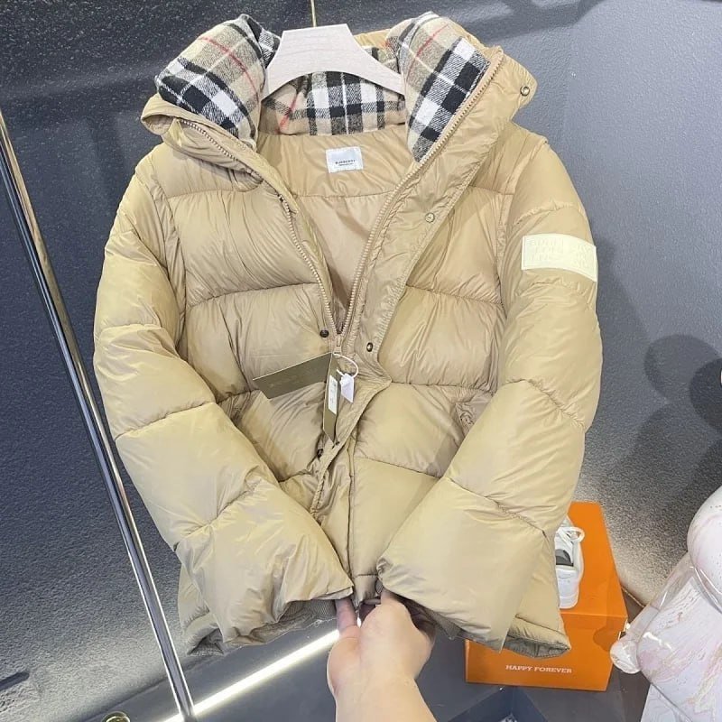 Burberry Black Down Jacket with Check Lining